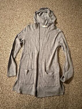 Ladies Pink Rose Open Front Cardigan Grey Sweater, Size small